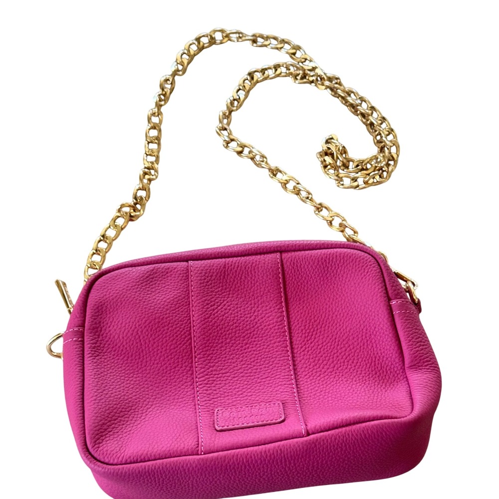 NWOT Pom Pom London Bag Purse CrossBody Fuschia Pink Gold Chain Pebble Leather